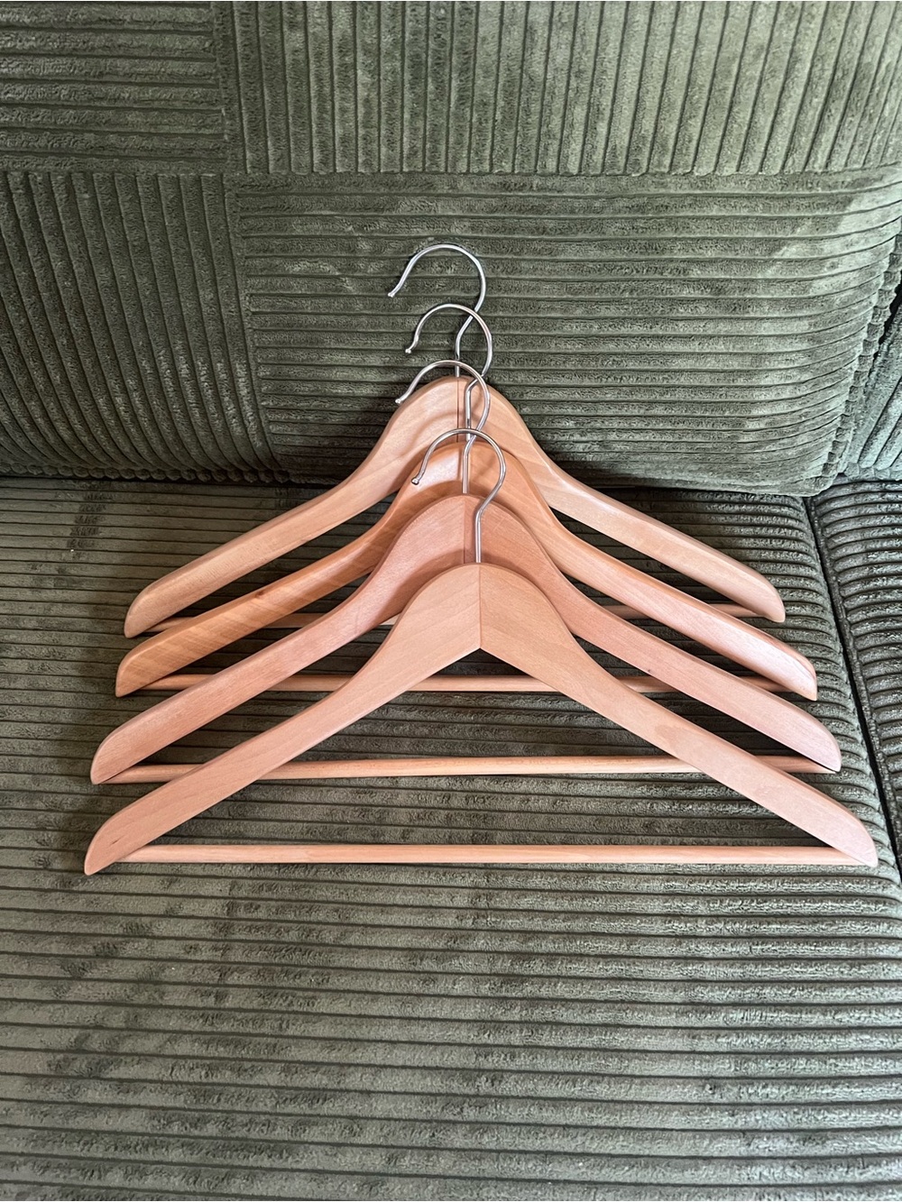 Natural Wood Suit Hangers with Trousers Bar - Set of 4